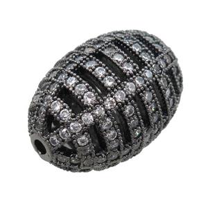 copper barrel beads pave zircon, hollow, black plated, approx 15-21mm [FN21479]