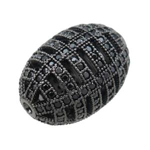 copper barrel beads pave zircon, hollow, black plated, approx 15-21mm [FN21480]