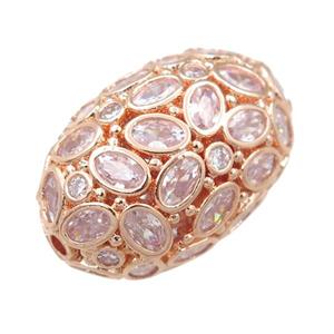 copper barrel beads pave zircon, hollow, rose gold, approx 19-28mm [FN21482]