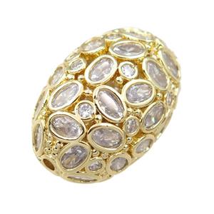 copper barrel beads pave zircon, hollow, gold plated, approx 19-28mm [FN21484]