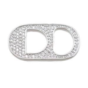 copper oval connector pave zircon, platinum plated, approx 13-25mm [FN21502]