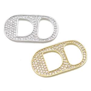 copper oval connector pave zircon, mixed, approx 13-25mm [FN21504]