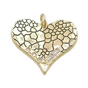 copper heart pendant pave zircon, snakeskin, gold plated, approx 20-22mm [FN21505]