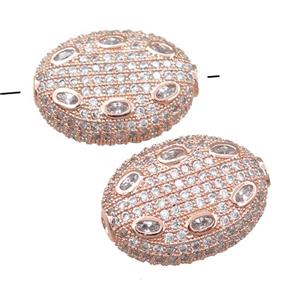 copper oval beads pave zircon, rose gold, approx 16-21mm [FN21506]