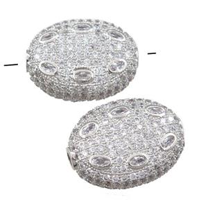 copper oval beads pave zircon, platinum plated, approx 16-21mm [FN21507]