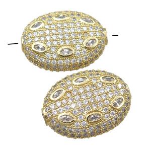 copper oval beads pave zircon, gold plated, approx 16-21mm [FN21508]