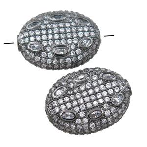 copper oval beads pave zircon, black plated, approx 16-21mm [FN21509]