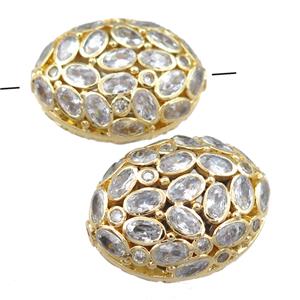 copper oval beads pave zircon, hollow, gold plated, approx 20-27mm [FN21513]