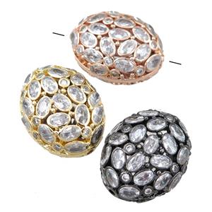 copper oval beads pave zircon, hollow, mixed, approx 20-27mm [FN21515]