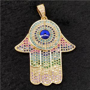 copper hamsahand pendant pave zircon, gold plated, approx 27-29mm [FN21521]