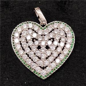 copper heart pendant pave zircon, platinum plated, approx 30mm [FN21522]