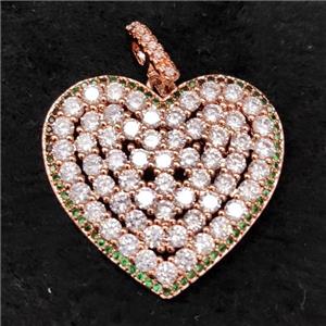 copper heart pendant pave zircon, rose gold, approx 30mm [FN21523]