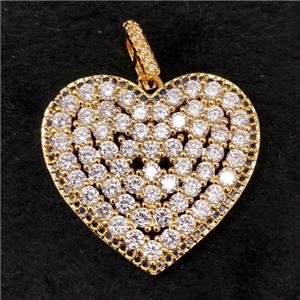 copper heart pendant pave zircon, gold plated, approx 30mm [FN21524]