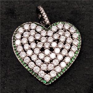 copper heart pendant pave zircon, black plated, approx 30mm [FN21525]