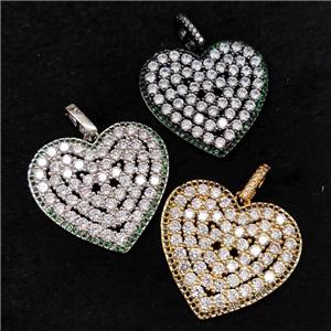 copper heart pendant pave zircon, mixed, approx 30mm [FN21526]