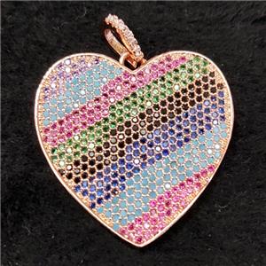 copper heart pendant pave zircon, rose gold, approx 30mm [FN21527]