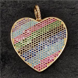 copper heart pendant pave zircon, gold plated, approx 30mm [FN21528]