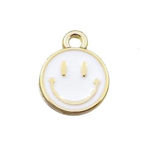copper emoji pendant with white enameled, smile face, gold plated, approx 10mm [FN21529]