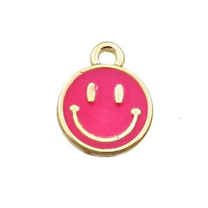 copper emoji pendant with red enameled, smile face, gold plated, approx 10mm [FN21530]
