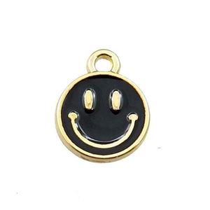 copper emoji pendant with black enameled, smile face, gold plated, approx 10mm [FN21531]