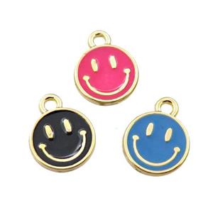 copper emoji pendant with enameled, mix circle, smile face, gold plated, approx 10mm [FN21535]