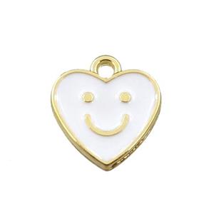 copper emoji pendant with white enameled, heart, smile face, gold plated, approx 12mm [FN21536]