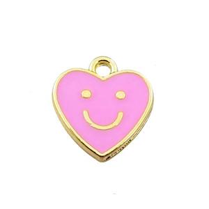 copper emoji pendant with pink enameled, heart, smile face, gold plated, approx 12mm [FN21537]