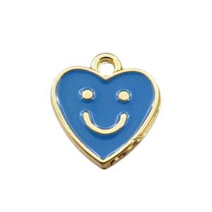 copper emoji pendant with blue enameled, heart, smile face, gold plated, approx 12mm [FN21539]