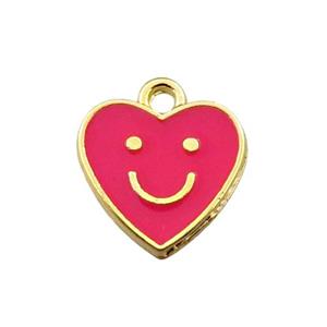 copper emoji pendant with red enameled, heart, smile face, gold plated, approx 12mm [FN21541]