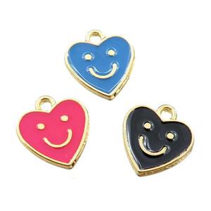 copper emoji pendant with enameled, mix, heart, smile face, gold plated, approx 12mm [FN21542]