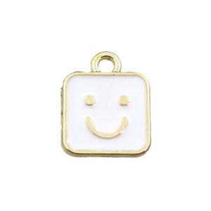copper emoji pendant with white enameled, smile face, gold plated, approx 10x10mm [FN21543]