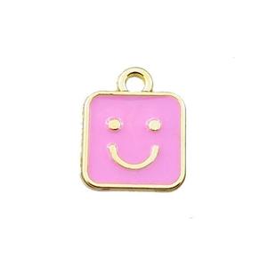 copper emoji pendant with pink enameled, smile face, gold plated, approx 10x10mm [FN21544]