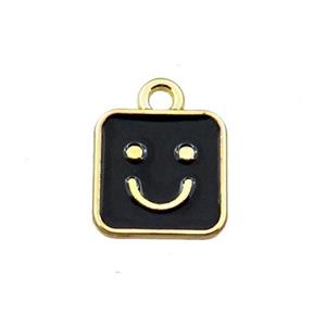 copper emoji pendant with black enameled, smile face, gold plated, approx 10x10mm [FN21545]