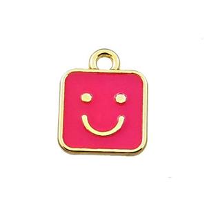 copper emoji pendant with red enameled, smile face, gold plated, approx 10x10mm [FN21546]