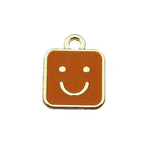 copper emoji pendant with brown enameled, smile face, gold plated, approx 10x10mm [FN21547]