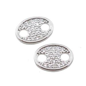 copper oval connector paved zircon, pig nose, platinum plated, approx 8x11mm [FN21550]