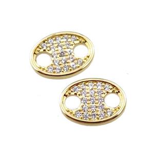 copper oval connector paved zircon, pig nose, gold plated, approx 8x11mm [FN21551]