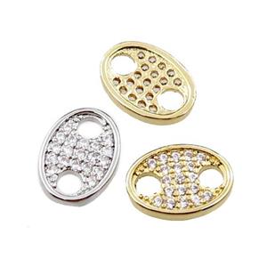 copper oval connector paved zircon, pig nose, mixed, approx 8x11mm [FN21552]