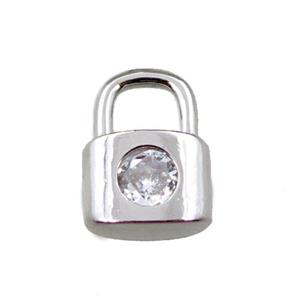 copper Lock pendant pave zircon, platinum plated, approx 8-11mm [FN21559]