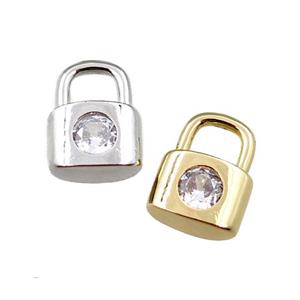 copper Lock pendant pave zircon, mixed, approx 8-11mm [FN21561]
