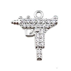 copper electric drill pendant pave zircon, platinum plated, approx 14mm [FN21562]