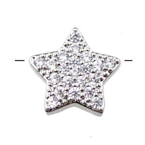 copper star beads pave zircon, platinum plated, approx 14mm [FN21565]