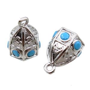 copper bell pendant pave zircon, platinum plated, approx 8mm [FN21571]