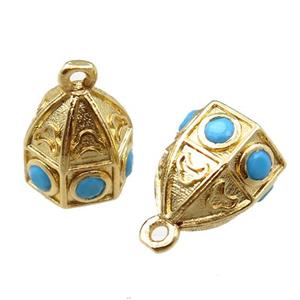 copper bell pendant pave zircon, gold plated, approx 8mm [FN21572]