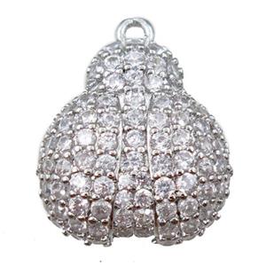 copper beetle pendant pave zircon, platinum plated, approx 15mm [FN21573]