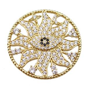 copper flower pendant pave zircon, gold plated, approx 28mm dia [FN21577]