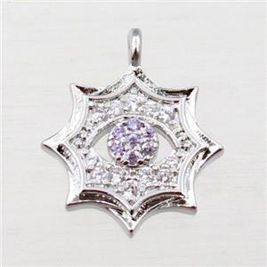 copper cobweb pendant pave zircon, platinum plated, approx 14mm [FN21578]