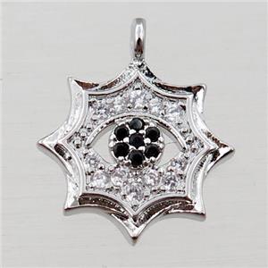 copper cobweb pendant pave zircon, platinum plated, approx 14mm [FN21579]