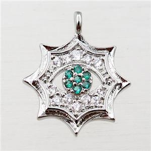 copper cobweb pendant pave zircon, platinum plated, approx 14mm [FN21580]