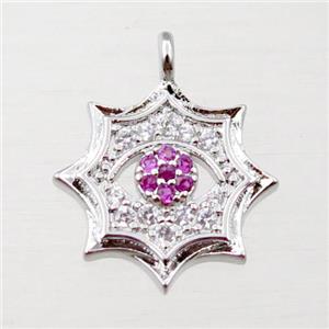 copper cobweb pendant pave zircon, platinum plated, approx 14mm [FN21581]